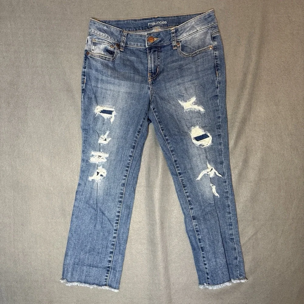Maurice's Distressed Mid Rise Straight Denim Blue Jeans Women's Size 6